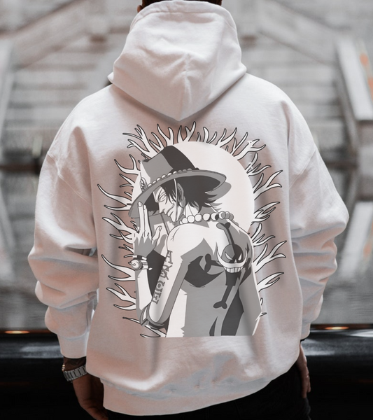 Portgas D. Ace One Piece Back Print Hoodie – 100% Cotton Anime Hoodie for Fire Fist Fans