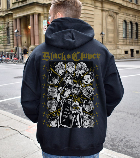 Black Clover Back Print Hoodie – 100% Cotton Anime Sweatshirt with Asta, Yuno & Noelle – Stylish Back Graphic Pullover