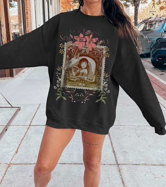 Spirited Away Philately Sweatshirt – 100% Cotton Stamp-Inspired Anime Pullover for Studio Ghibli Fans