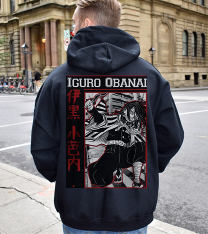 Iguro Obanai Back Print Hoodie – 100% Cotton Demon Slayer Hoodie Featuring the Serpent Hashira