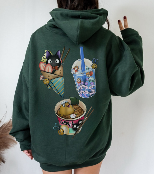 Studio Ghibli Food Back Print Hoodie – 100% Cotton Anime Hoodie with Iconic Ghibli Dishes on the Back