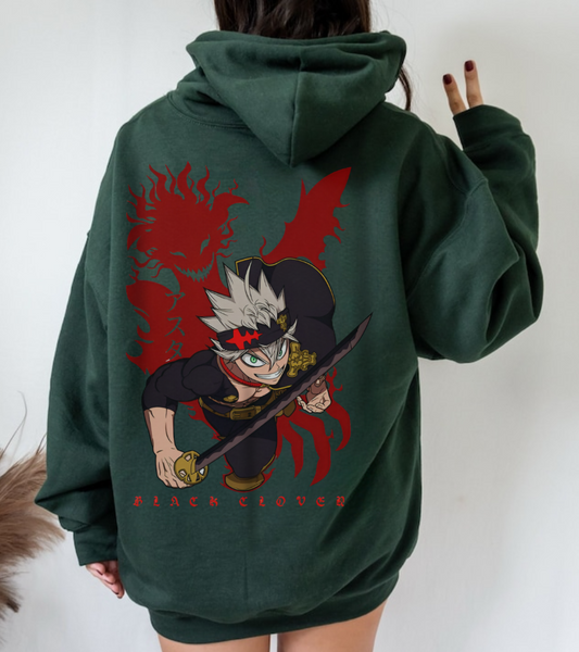 Asta Black Clover Back Print Hoodie – 100% Cotton Anime Pullover for Shonen Fans